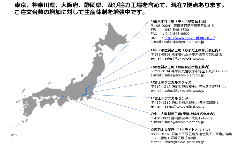 東京プラント 国内拠点マップ